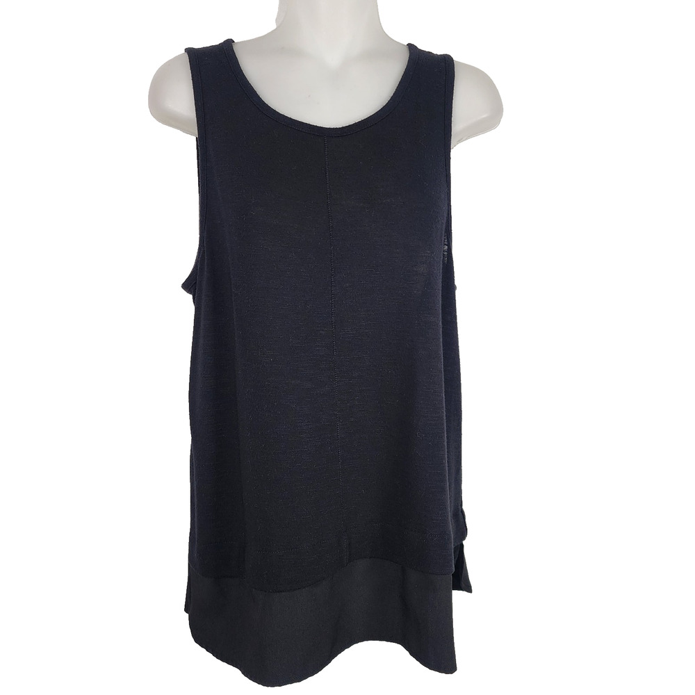 J Crew Womens Tank Top Medium Black Drapey Silky Hem Sleeveless Keyhole Mixed